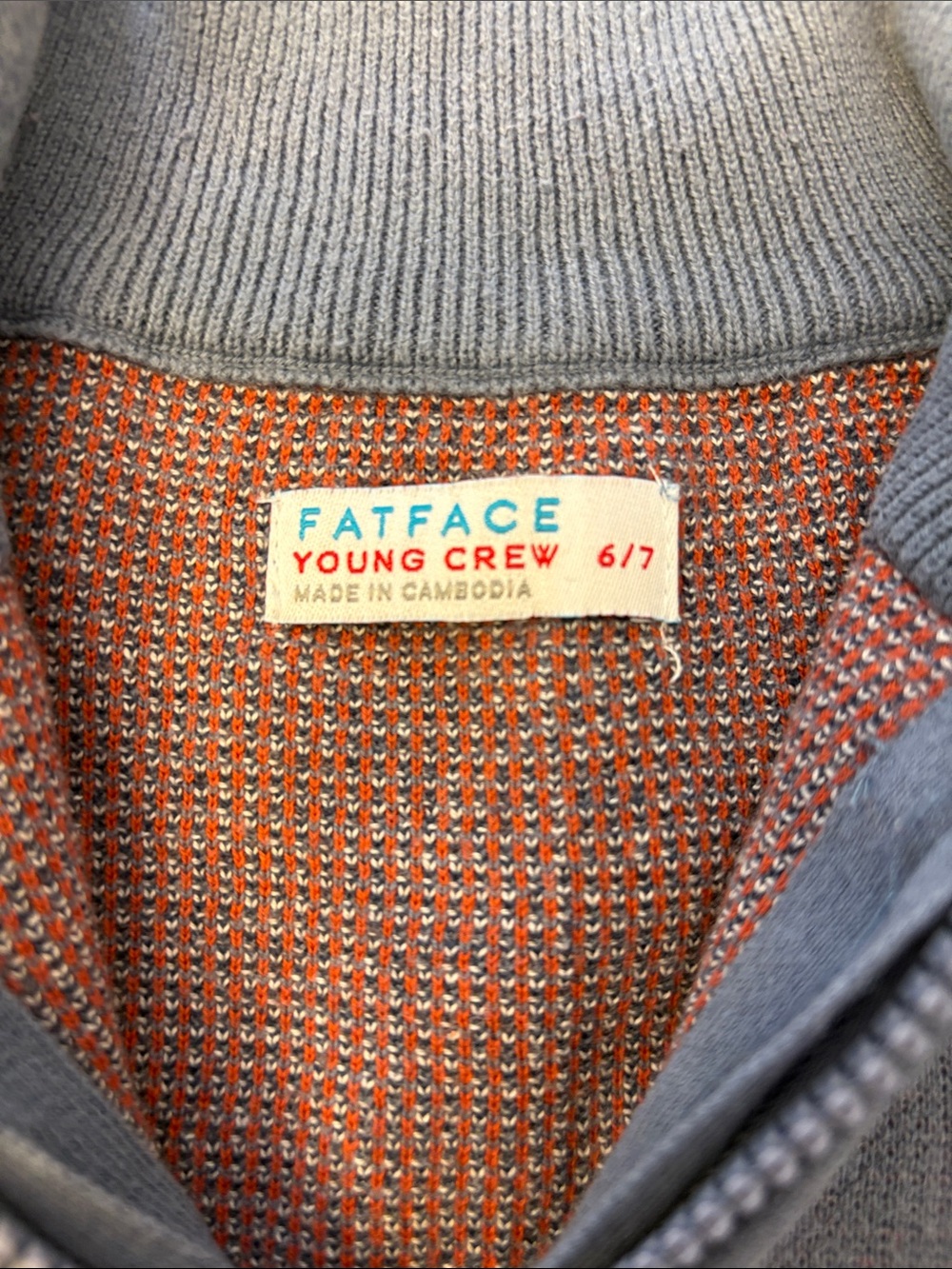 Fat Face Boys Blue/Gray Zip-Up Sweater with Wolf and Forest Motif - size 6/7 - Picture 3 of 8